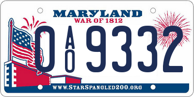 MD license plate 0AO9332
