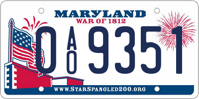 MD license plate 0AO9351