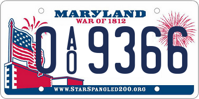 MD license plate 0AO9366