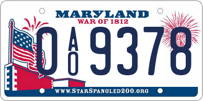 MD license plate 0AO9378