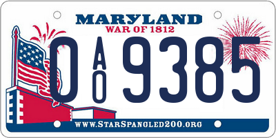 MD license plate 0AO9385