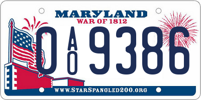 MD license plate 0AO9386