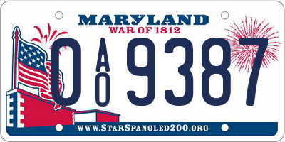 MD license plate 0AO9387