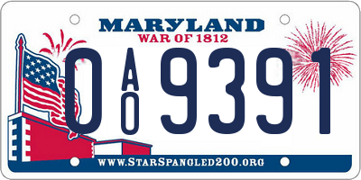 MD license plate 0AO9391