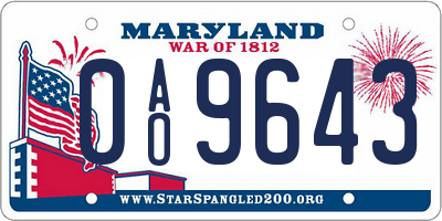 MD license plate 0AO9643