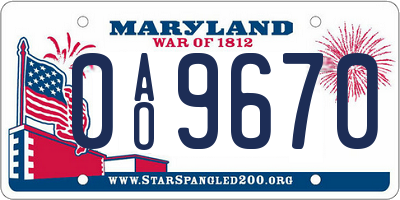 MD license plate 0AO9670