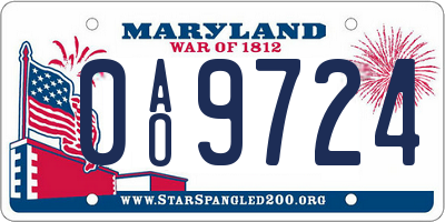 MD license plate 0AO9724