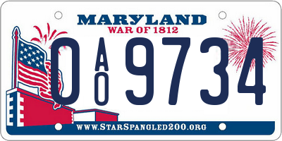 MD license plate 0AO9734