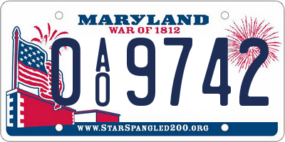 MD license plate 0AO9742