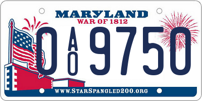 MD license plate 0AO9750