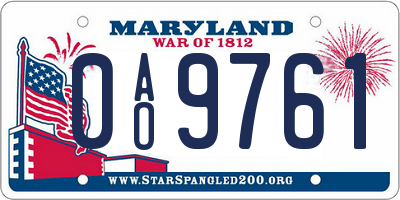 MD license plate 0AO9761