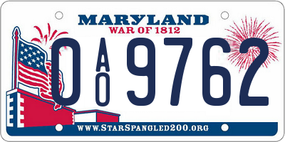 MD license plate 0AO9762