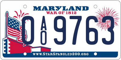 MD license plate 0AO9763