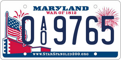 MD license plate 0AO9765