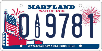 MD license plate 0AO9781