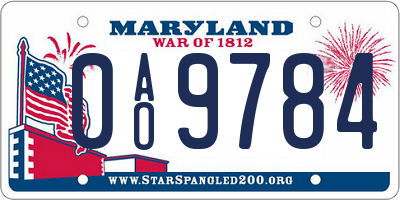 MD license plate 0AO9784