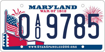 MD license plate 0AO9785