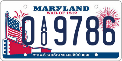 MD license plate 0AO9786