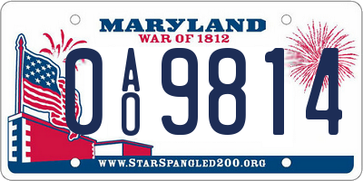 MD license plate 0AO9814