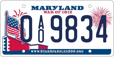 MD license plate 0AO9834