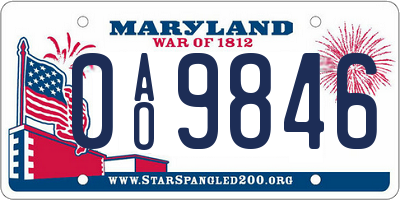 MD license plate 0AO9846