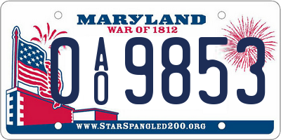 MD license plate 0AO9853