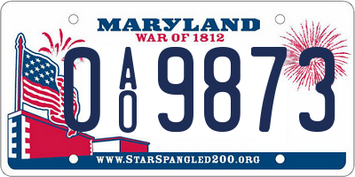 MD license plate 0AO9873