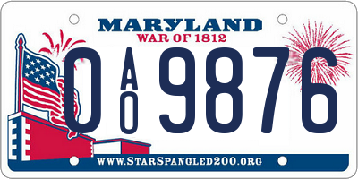 MD license plate 0AO9876