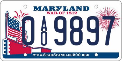 MD license plate 0AO9897