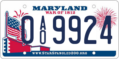 MD license plate 0AO9924