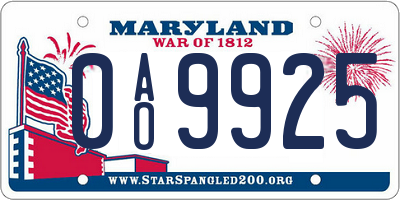MD license plate 0AO9925