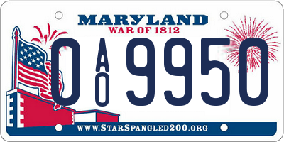 MD license plate 0AO9950