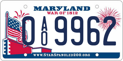 MD license plate 0AO9962