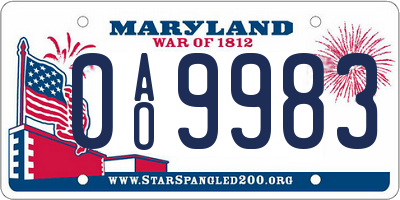 MD license plate 0AO9983