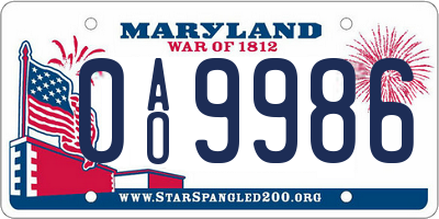 MD license plate 0AO9986