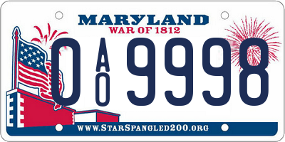 MD license plate 0AO9998