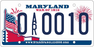 MD license plate 0AR0010