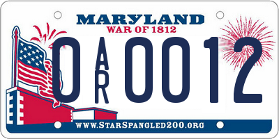 MD license plate 0AR0012