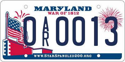 MD license plate 0AR0013