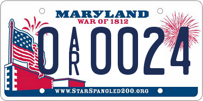 MD license plate 0AR0024