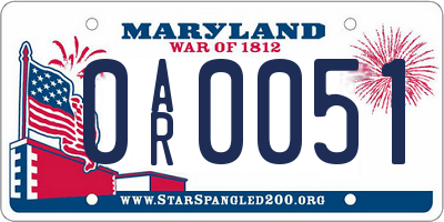 MD license plate 0AR0051