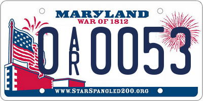 MD license plate 0AR0053