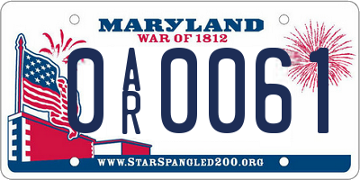 MD license plate 0AR0061
