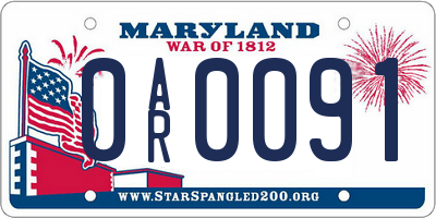 MD license plate 0AR0091