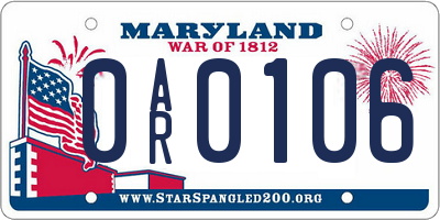 MD license plate 0AR0106