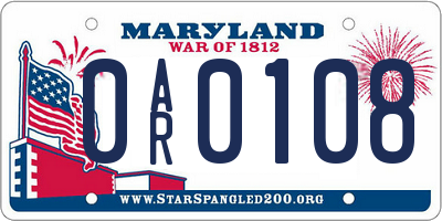 MD license plate 0AR0108