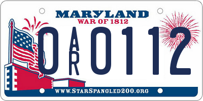 MD license plate 0AR0112