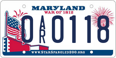 MD license plate 0AR0118