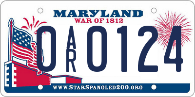 MD license plate 0AR0124