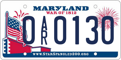MD license plate 0AR0130